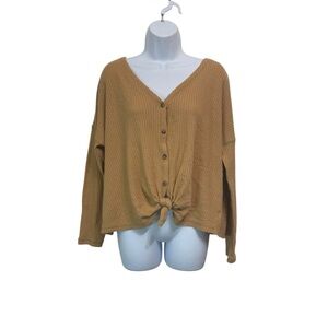 American Eagle Button Down Waffle Knit Long Sleeve Top size L‎